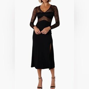 Petal & Pup Addams Long Sleeve Black Lace Inset Midi Dress Size XS New With Tags